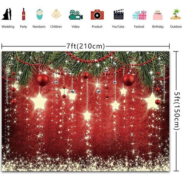 INRUI Red Christmas Photography Backdrop Glittering Stars Christmas Photo Backdrop Children Newborn Christmas Backdrop (8x6FT) 2