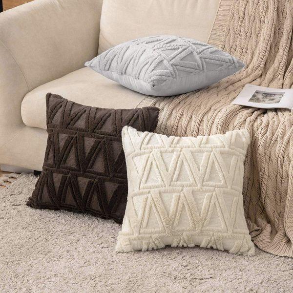 MIULEE Sofa Cushion Covers Faux Fur Throw Pillow Covers Pillowcase Fluffy Soft Wool Decorative Elegant With Triangle Plush Home for Bedroom Living Room Protector 40x40cm 16 x 16 Inch Pack of 2 Beige 1