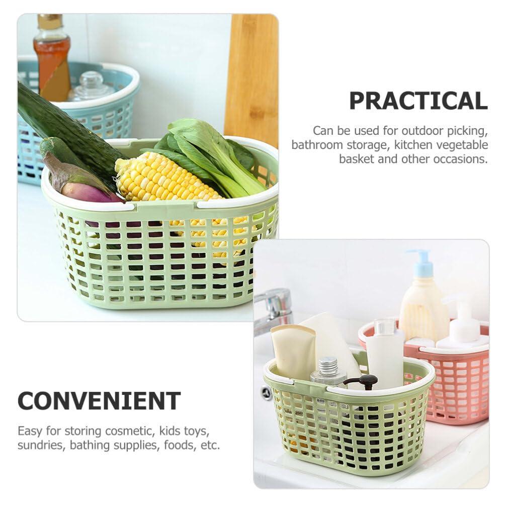 Cabilock 3Pcs Plastic Bathroom Storage Basket with Handle Portable Shower Tote Basket Fruits Picking Basket Picinic Basket for Home Kitchen Outdoor 6