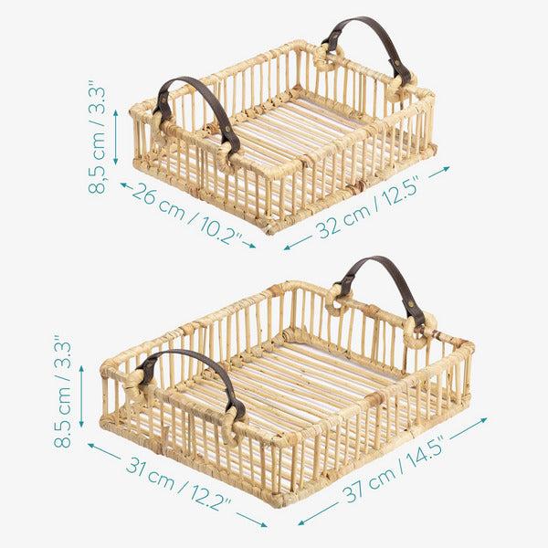 Navaris Basket Trays with Handles (Set of 2) - Willow Tray Set with PU Leather Handles - Includes Large Tray 37x31x8.5 cm and Small Tray 32x26x8.5 cm 4