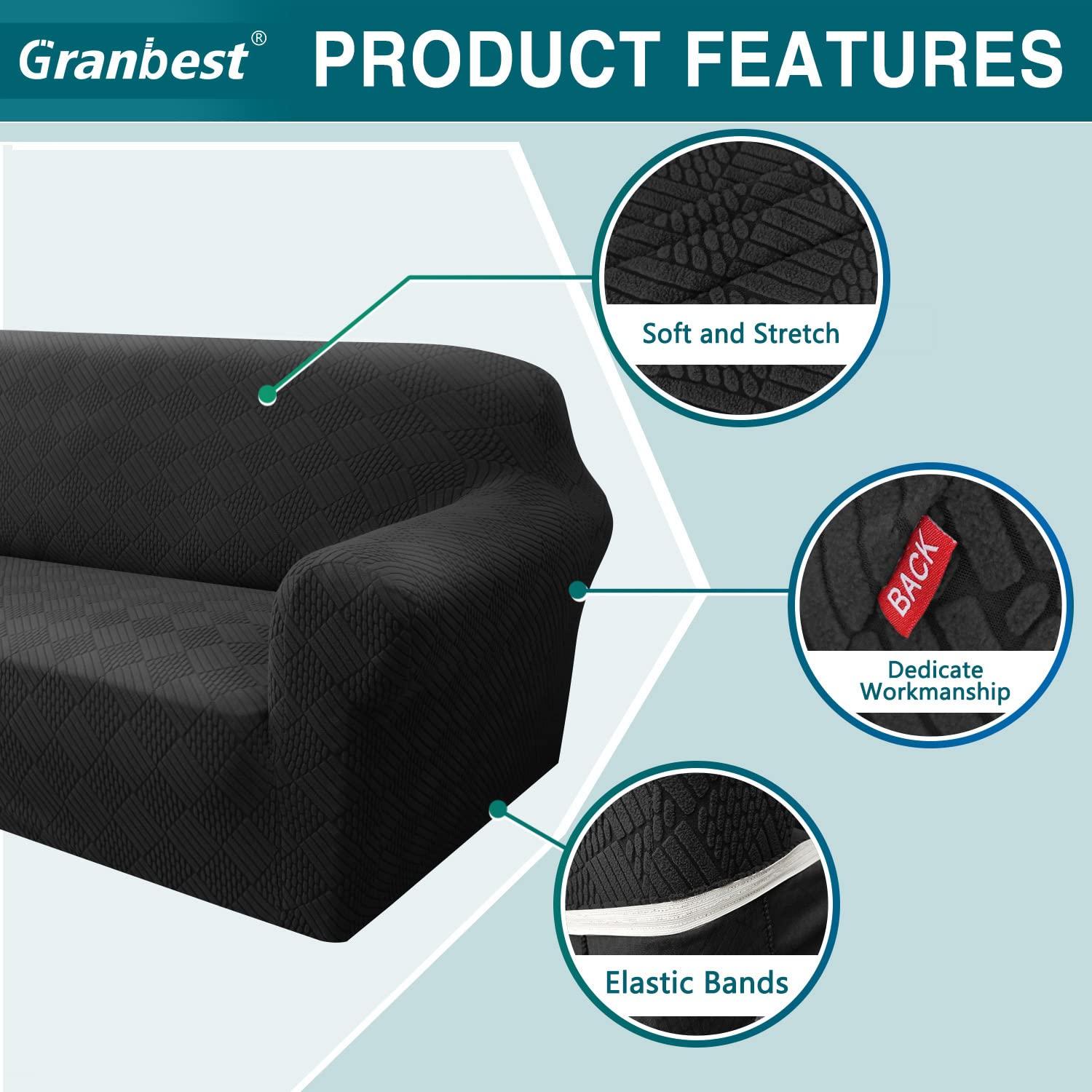 Granbest Stylish Rhombus Thick Armchair Cover High Stretch Chair Slipcover Furniture 1 Seater Sofa Protector for Kids Pets Living Room (1 Seater, Black) 3