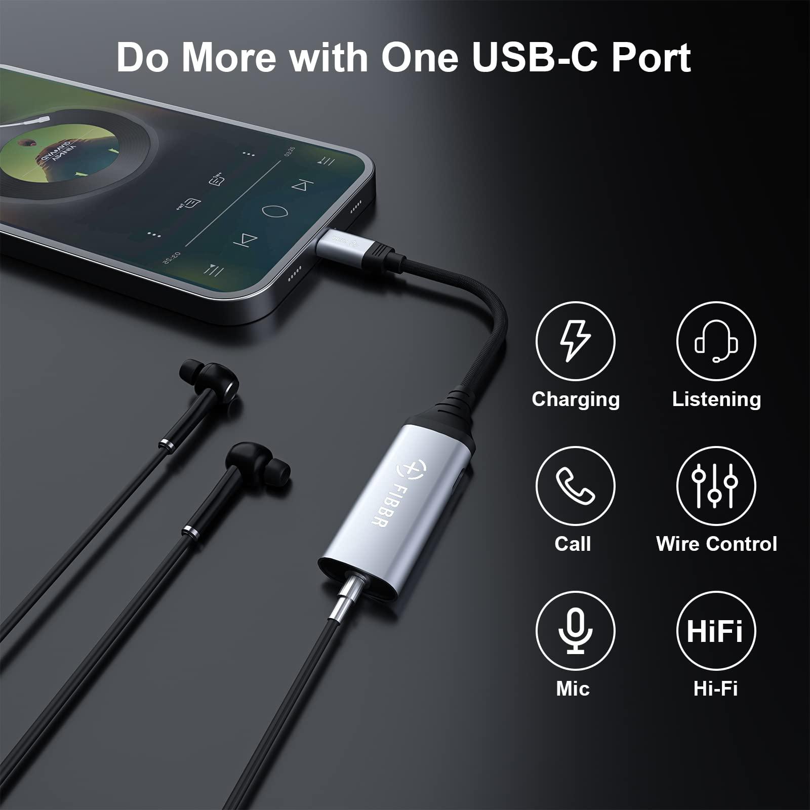 FIBBR USB C to 3.5mm Jack and Charger Adapter with PD 60W Fast Charging, 2 in 1 Type C to Headphone Aux Audio Adapter Compatible with Galaxy A33 S22 S21 S20 Note20 10 OnePlus 9R Pixel 6 and More 2