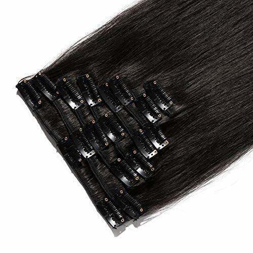 Rich Choices Clip in Extensions Human Hair 100% Real Hair Extensions Soft and Natural Easy to Wear (24"-80g, 1B Natural Black Hair Extensions) 4