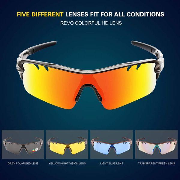 BangLong Polarized Cycling Glasses For Men Women Sports Sunglasses With 5 Interchangeable Lenses Tr90 Frame Mountain Bike Glasses MTB Bicycle Goggles Running 3