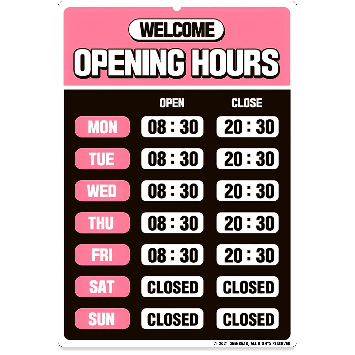 GEEKBEAR Opening Hours Sign (03. Pink) - Business Hours Sign - Store Hours Sign - Hours of Operation Signs for Business - Open Sign with Hours - Store or Office Hours Sign Changeable… 0