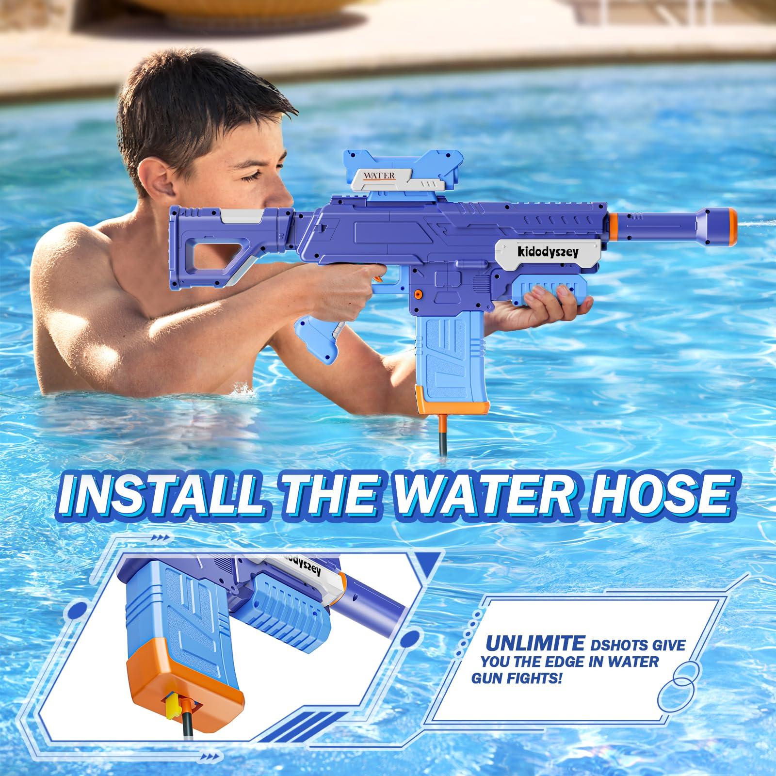 Kid Odyssey Electric Water Gun, Rechargeable Water Squirt Blaster for Adults Kids with 500ML Capacity/Unlimited Water Supply with Hose, Long Shooting Range Up 32ft, Ideal for Outdoor Beach Pool 3