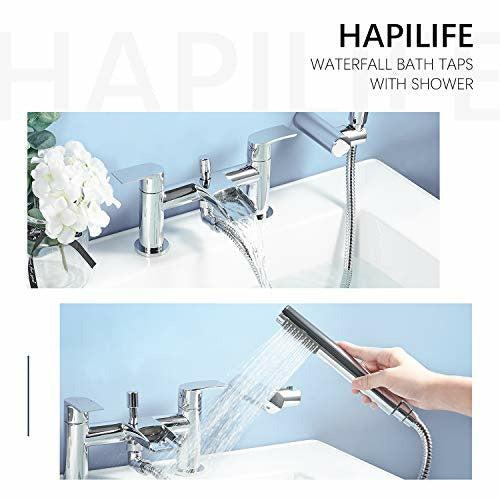 [Bath Shower Tap] Hapilife Waterfall Bathroom Water Filter Mixer Tub Tap Chrome with Handheld Shower Head 2