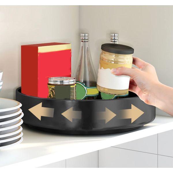 Fineget Spinning Large Metal Spice Rack Organizer for Cabinet Kitchen lazy Susan Rotating Turntable Countertop Vertical Storage Rack Self Black Single Layer 1