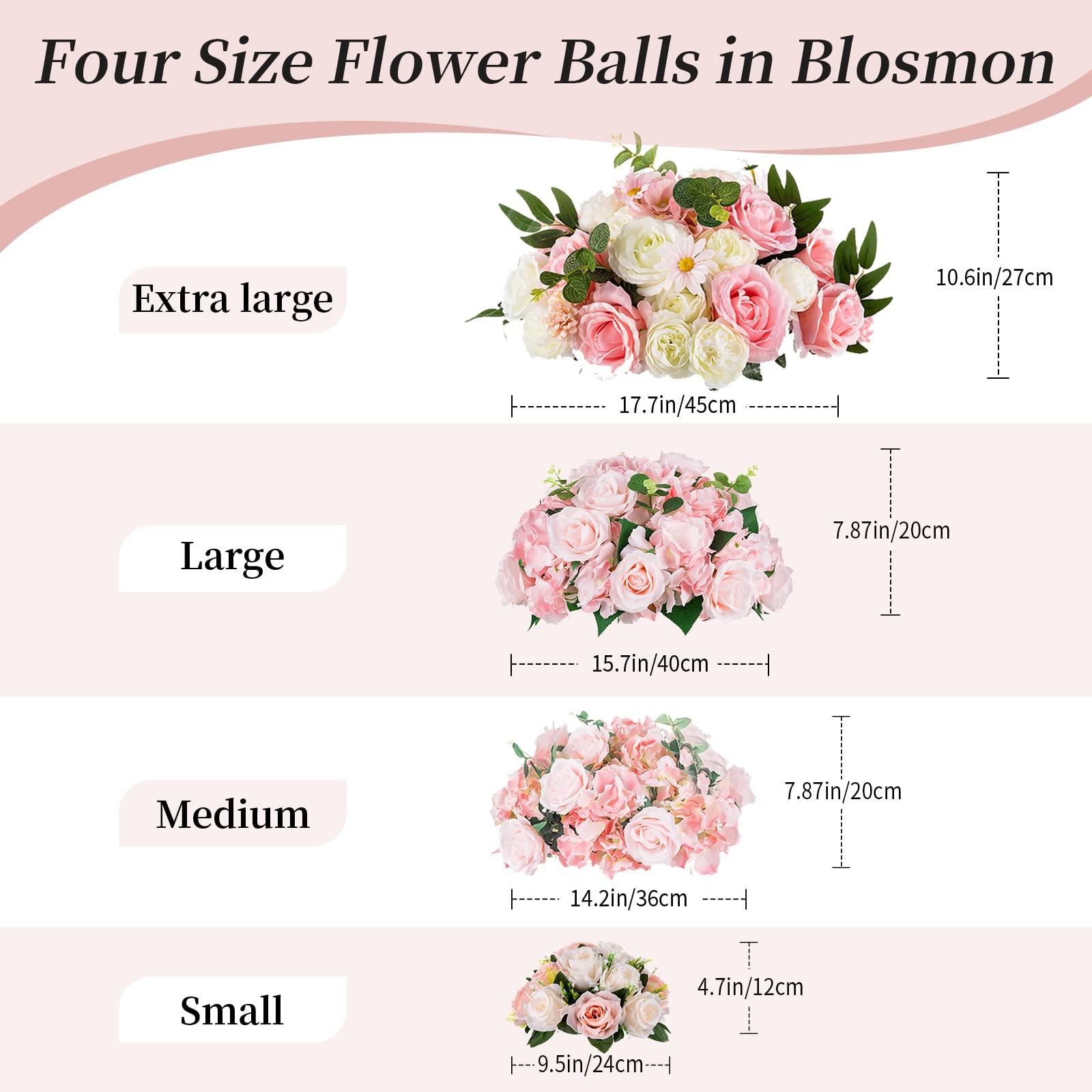 BLOSMON Flower Centerpieces for Tables Wedding Fake Flowers Rose Arrangement 2 Pcs Bouquet Blush & Cream Floral Centerpiece Balls Artificial Wedding Center Pieces of Valentines Day Home Decor 4