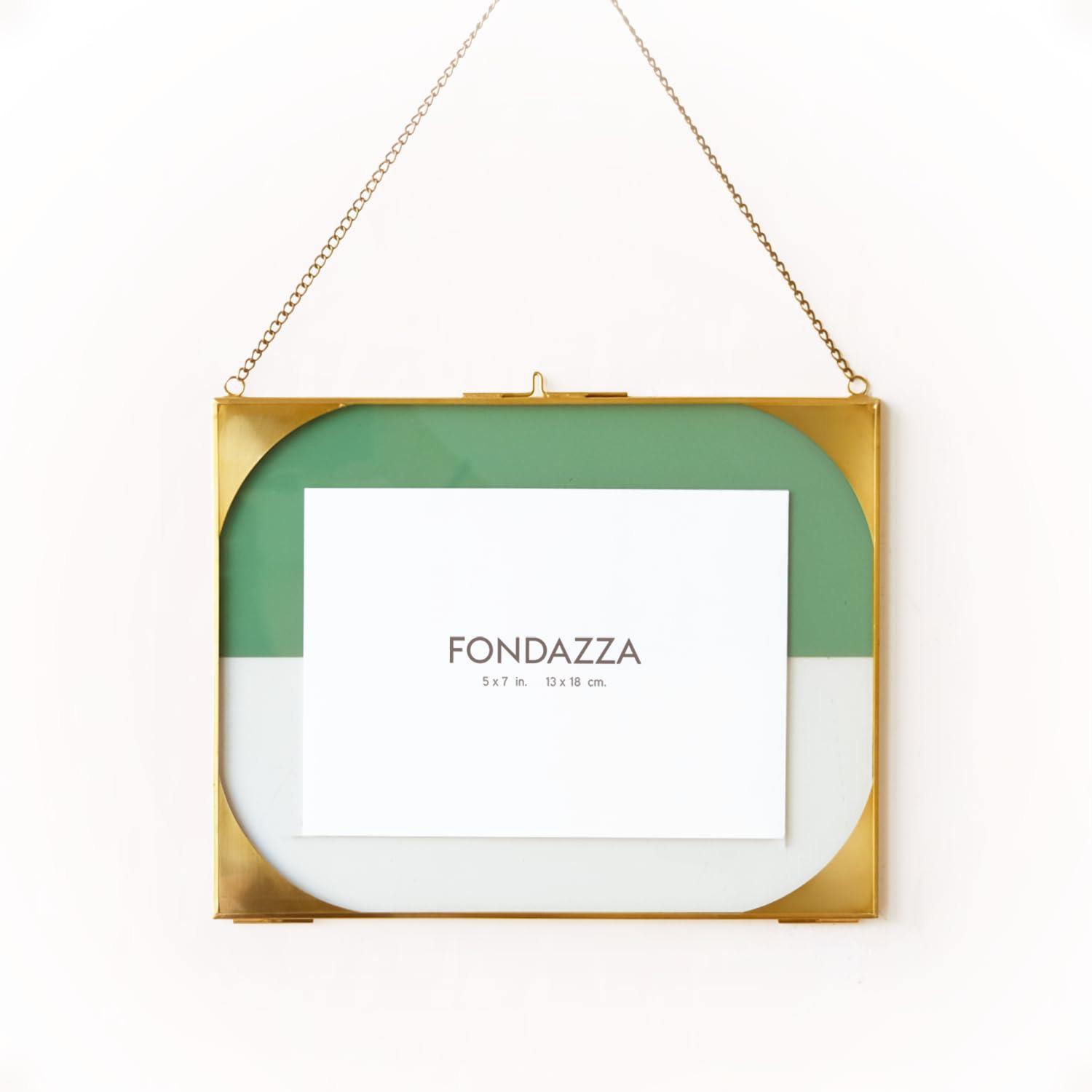 FONDAZZA 7x5 Wall Hanging Picture Frame, Gold Brass Decor, Glass Backing with Color Print, Horizontal/Landscape Only, Floating Photo Frame (Mineral Green) 0