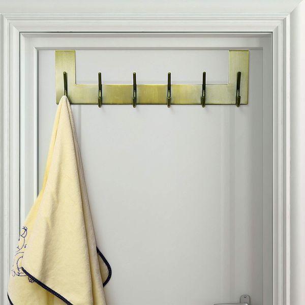 Dseap Over The Door Hook Hanger - 6 Hooks Over Door Coat Rack for Clothes Hat Towel, Bronze, 2 Packs 2
