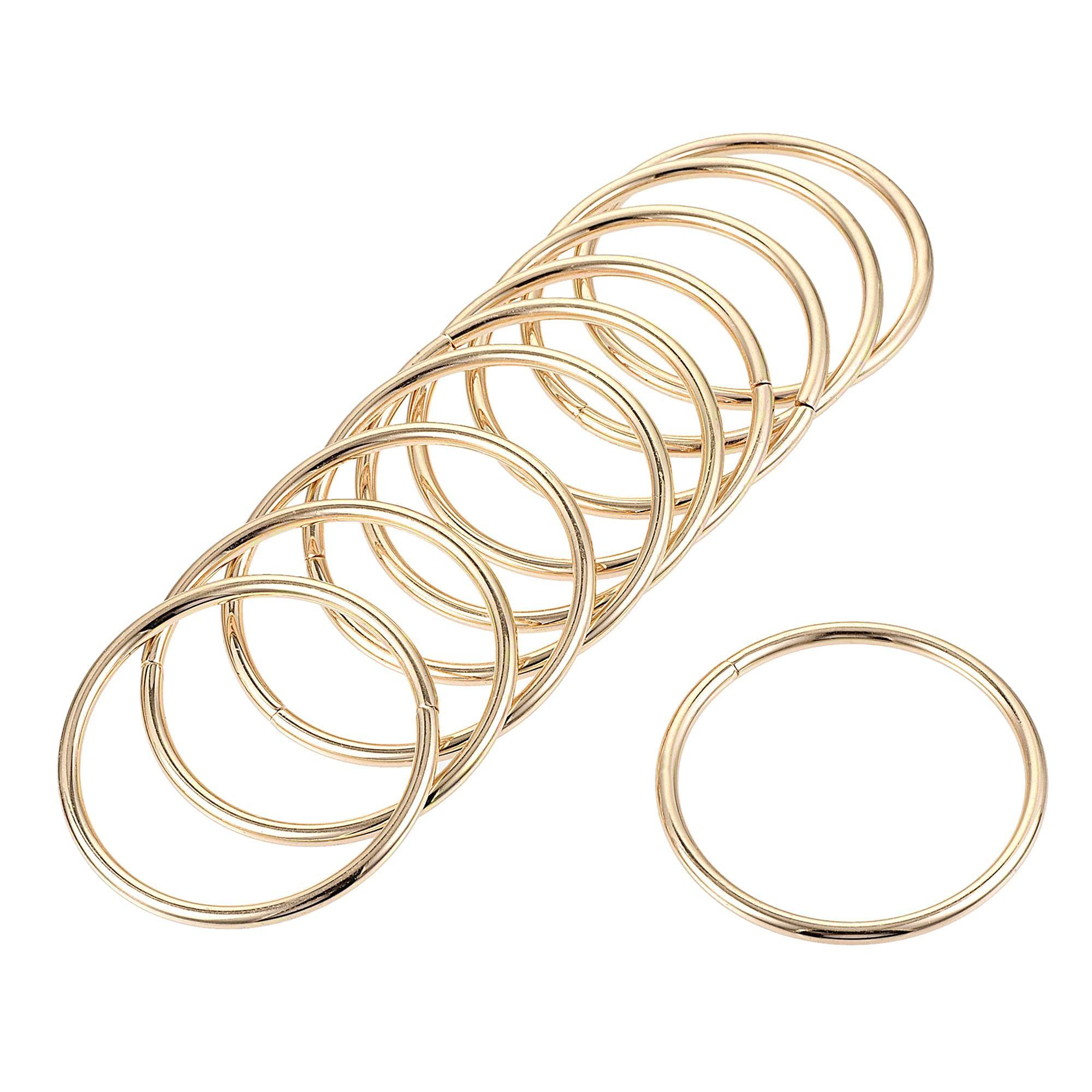 sourcing map 2"(50mm) Metal O Rings 3.5mm Thick Non-Welded Ring for Straps Bags Decoration Hardware DIY Gold Tone 20pcs