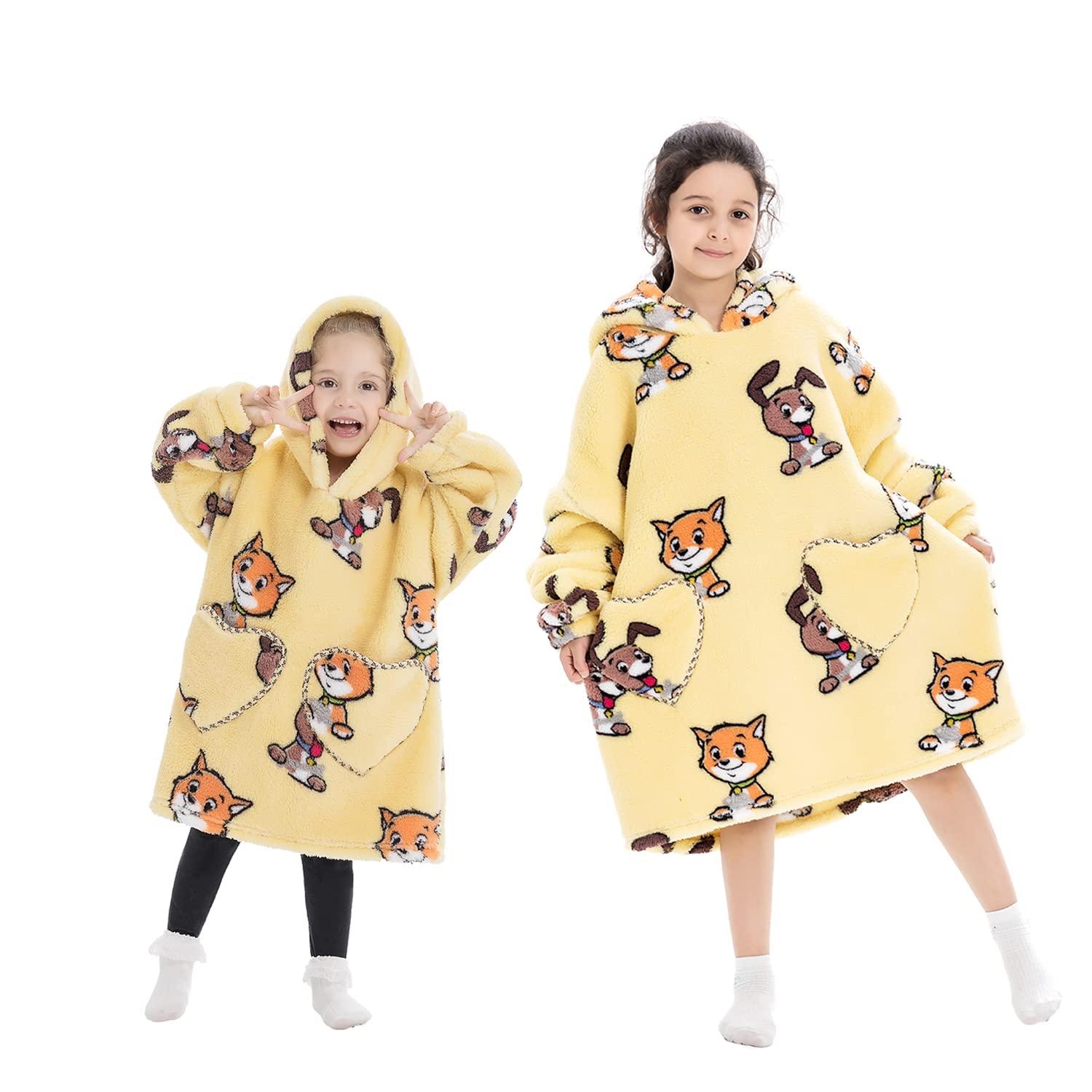 JULGIRL Kids Oversized Blanket Hoodie - Cute Animal Wearable Snuggle Hoodie Blanket for Kids, Super Soft & Warm Hooded Toddlers Blanket with Pockets for Girls Boys 0
