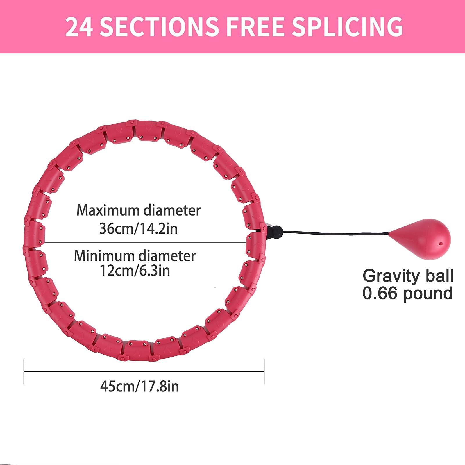 Pterygoid Smart Hula Hoop,Weighted Hula Hoop for Adult, 24 Detachable Hula Circle Fitness Ring with 360 Degree Auto-Spinning Ball Gymnastics, Massage, Adult Fitness for Weight Loss,Pink 1