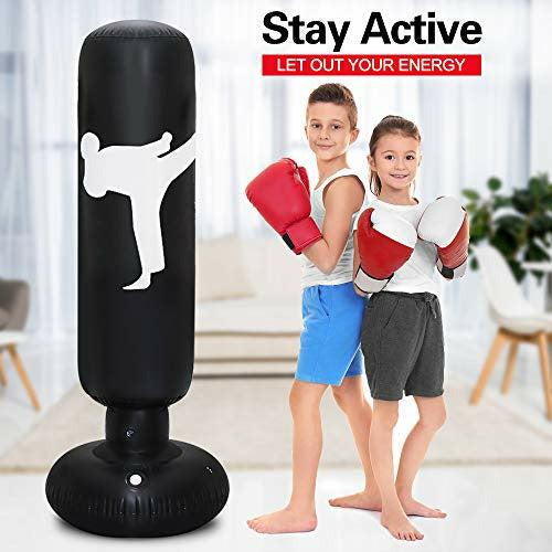 TUOWEI Kids Punching Bag, Inflatable Punching Bag for Kids 63Inch Freestanding Boxing Bag Bounce Back for Practicing Karate, Taekwondo, MMA, Kids Adults Punching Boxing Bag (Practice) (Black) 1