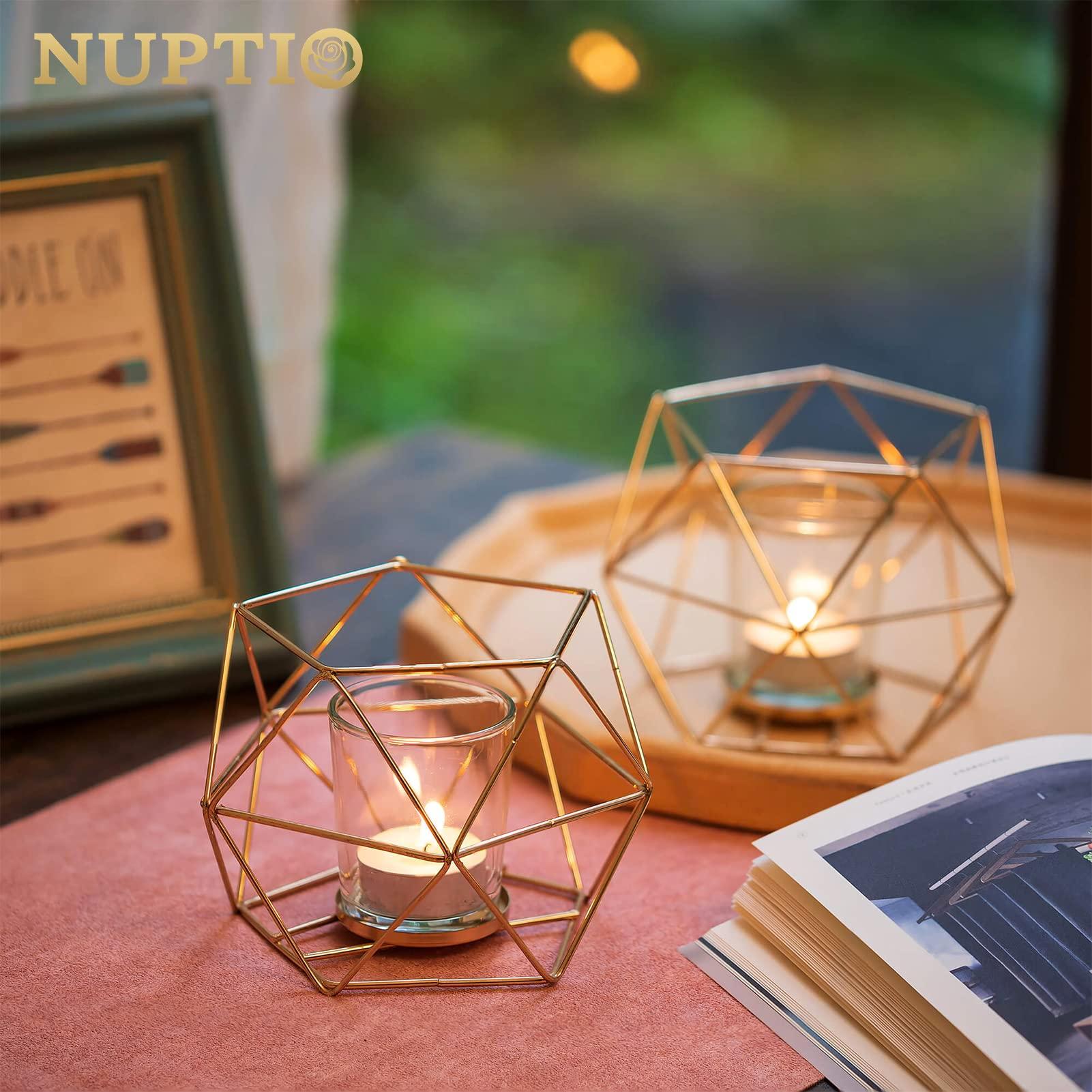 Nuptio Tea Light Candle Holders - Votive Candle Holder for Tealight & Pillar Candles Geometric Gold Candle Stand for Wedding Table Reception Decor Birthday Party Gifts Home Mantel Centrepieces, 6 Pcs 1