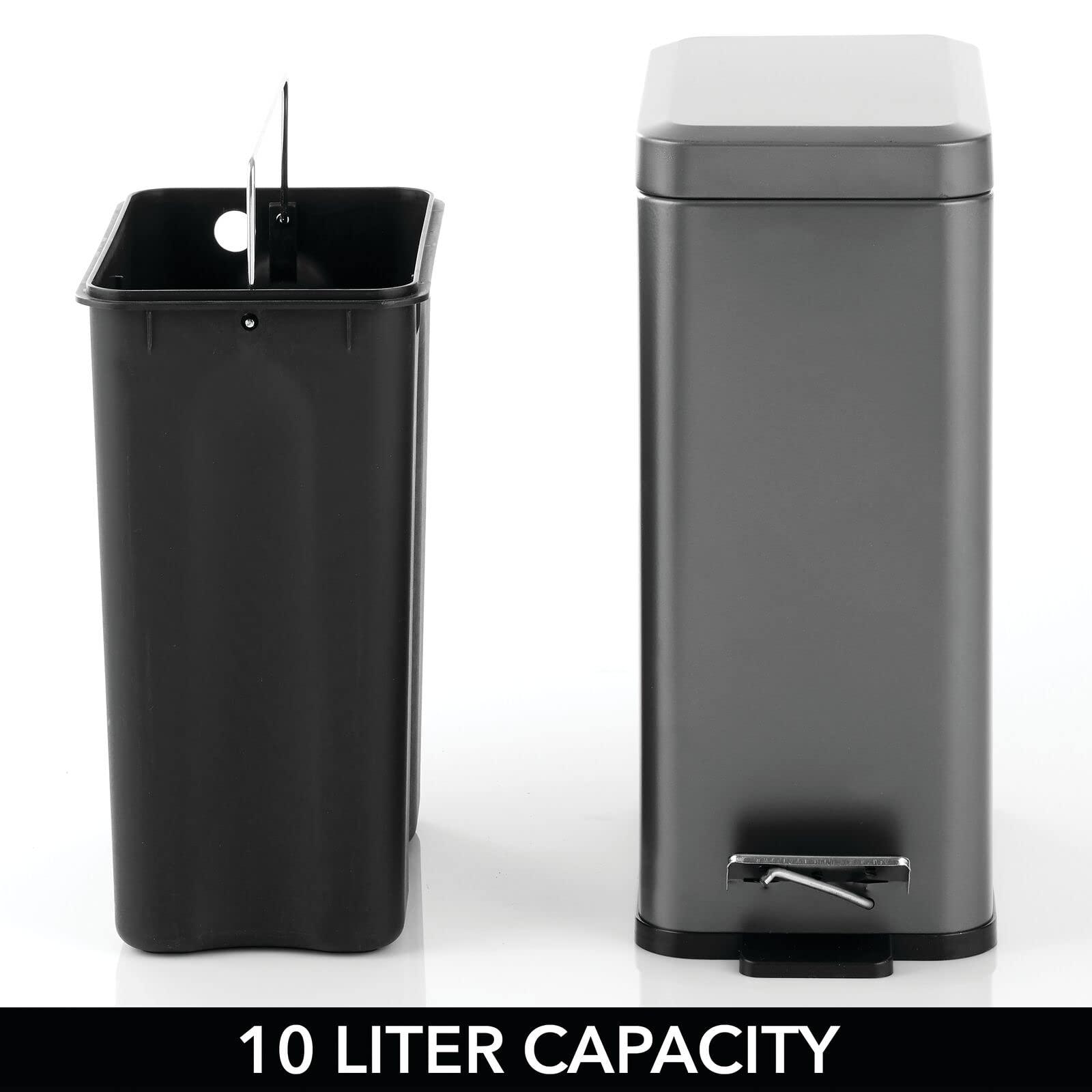 mDesign Pedal Bin - Household Bin with Pedal, Lid and Plastic Bucket Insert for Bathroom, Kitchen, and Office - Metal Rubbish Bin with Ergonomic Design - Graphite 3