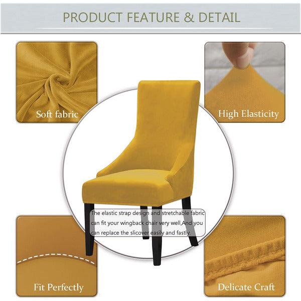KELUINA Velvet Plush Dining Chair Covers,High Stretch Fit Wingback Side Chair Slipcovers, Removable Washable Soft Spandex Reusable Arm Chair Protector Cover (Mustard,4 Pieces) 1