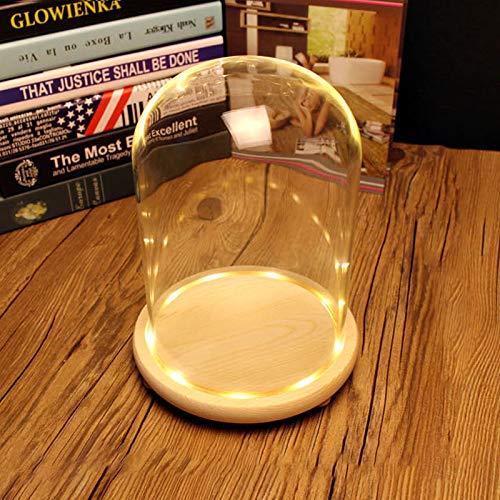 Warmiehomy Glass Cloche Bell Jar Dome with Wood Base + Lights (With warm white light, 9x15cm) 2