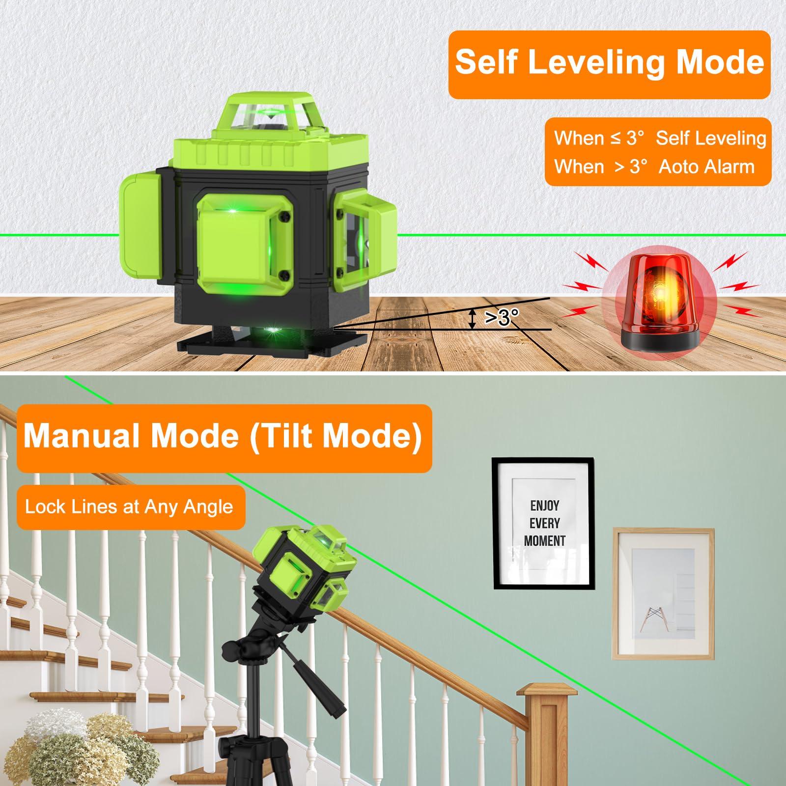 IMAYCC Laser Level Green Self Leveling 16 Lines 4x360°Adjustable Brightness Horizontal & Vertical Cross Line with Manual and Pulse Mode for Indoor Outdoor, 2xBattery,Remote Control,Charger and so on 2