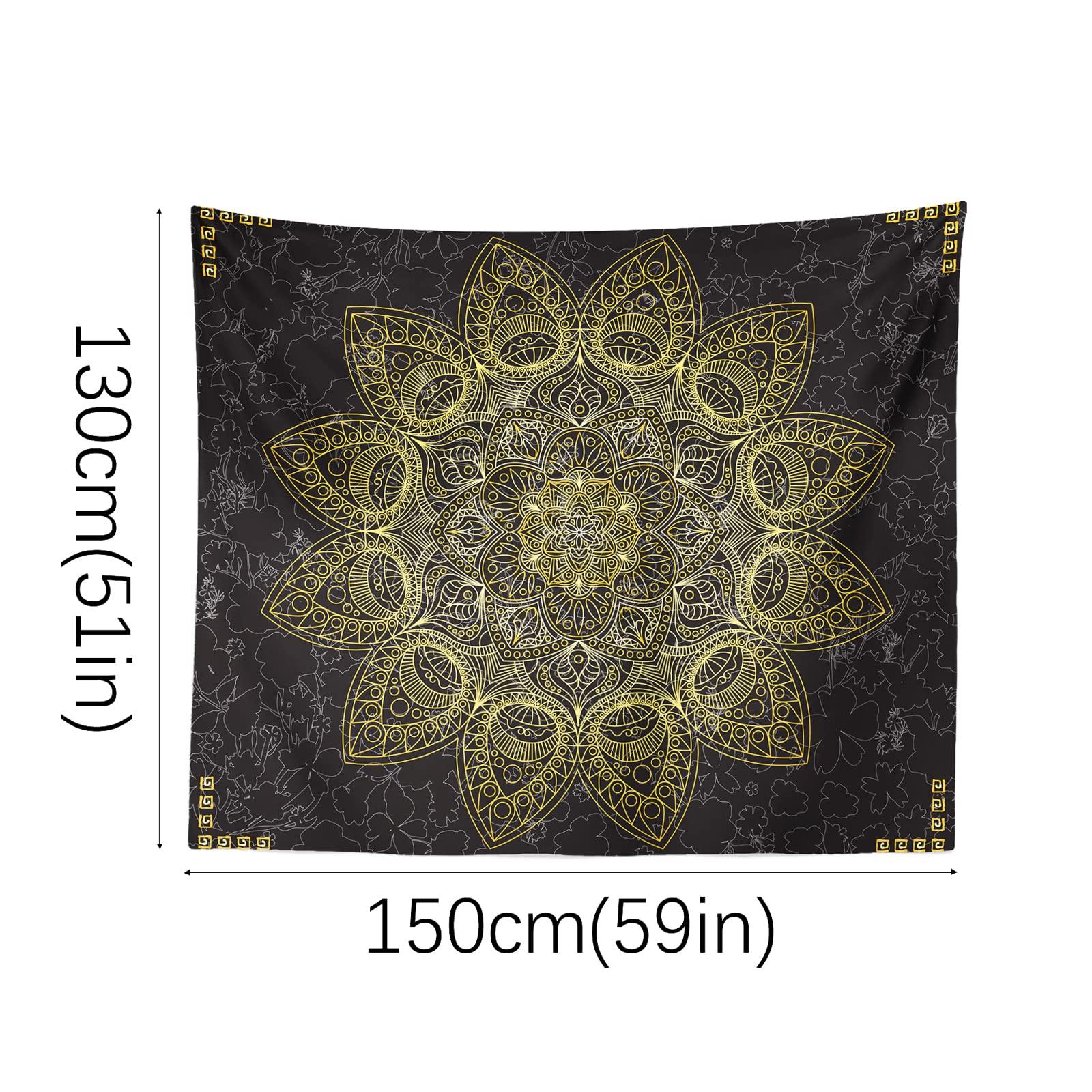 Berkin Arts Decor Tapestry for Wall Hanging Premium Polyester Fabric Backdrop Temporary Art Giant Lotus Mandala Ornate Galactic Gold Mandala Art 51.2 x 59.1 Inch 1