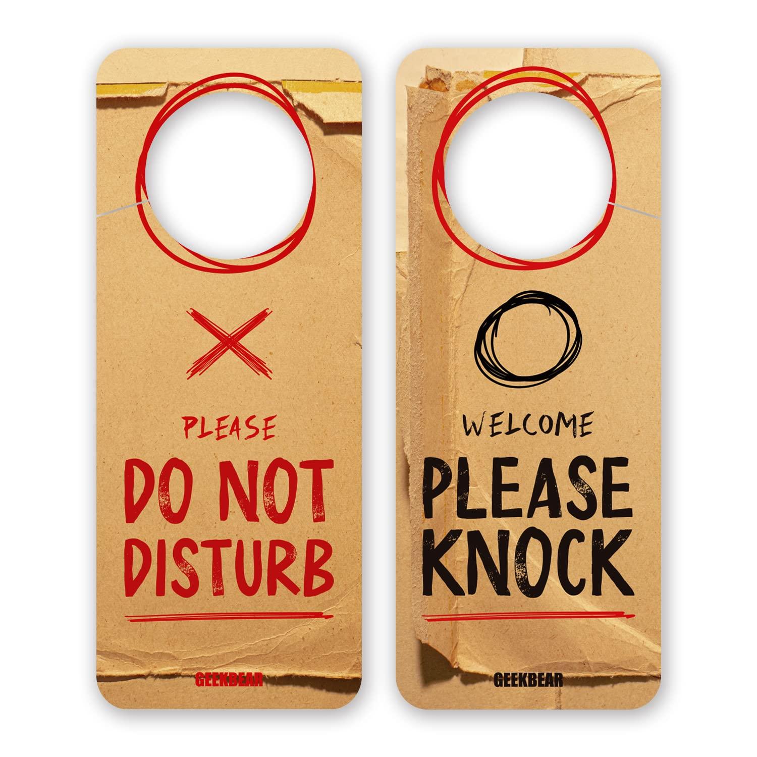 GEEKBEAR Do Not Disturb Door Hanger Sign (09. Scratch Paper) - 2 Pack - Reversible and Double Sided Privacy Office Sign - Please Do Not Disturb on Front and Welcome Please Knock on Back Side