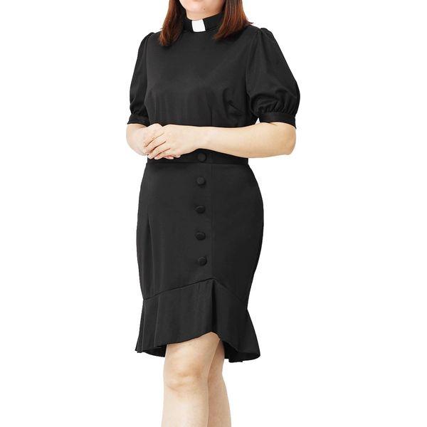 COSDREAMER Christian Catholic Church Womens Clergy Tab Collar Dress Ruffle Hem Bodycon Dress，XS Black 3
