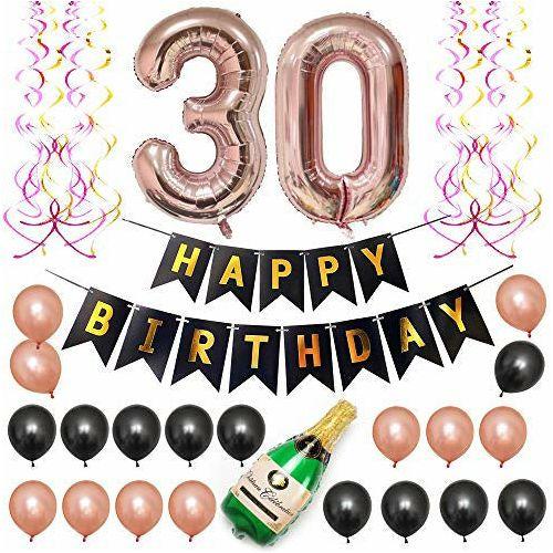 30th Happy Birthday Party Decorations Kit, JOOBERA 30th Rose Gold Birthday Decoration Number ?30? Balloon Happy Birthday Banner Party Supplies for Her Women Girl Lady