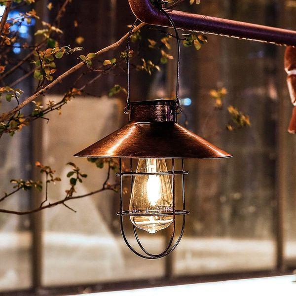 Outdoor Solar Hanging Lanterns Vintage Garden Solar Light with Warm LED Bulbs for Garden Yard Patio Pathway Tree Decoration, Solar Powered Landscape Lighting (Copper) 4