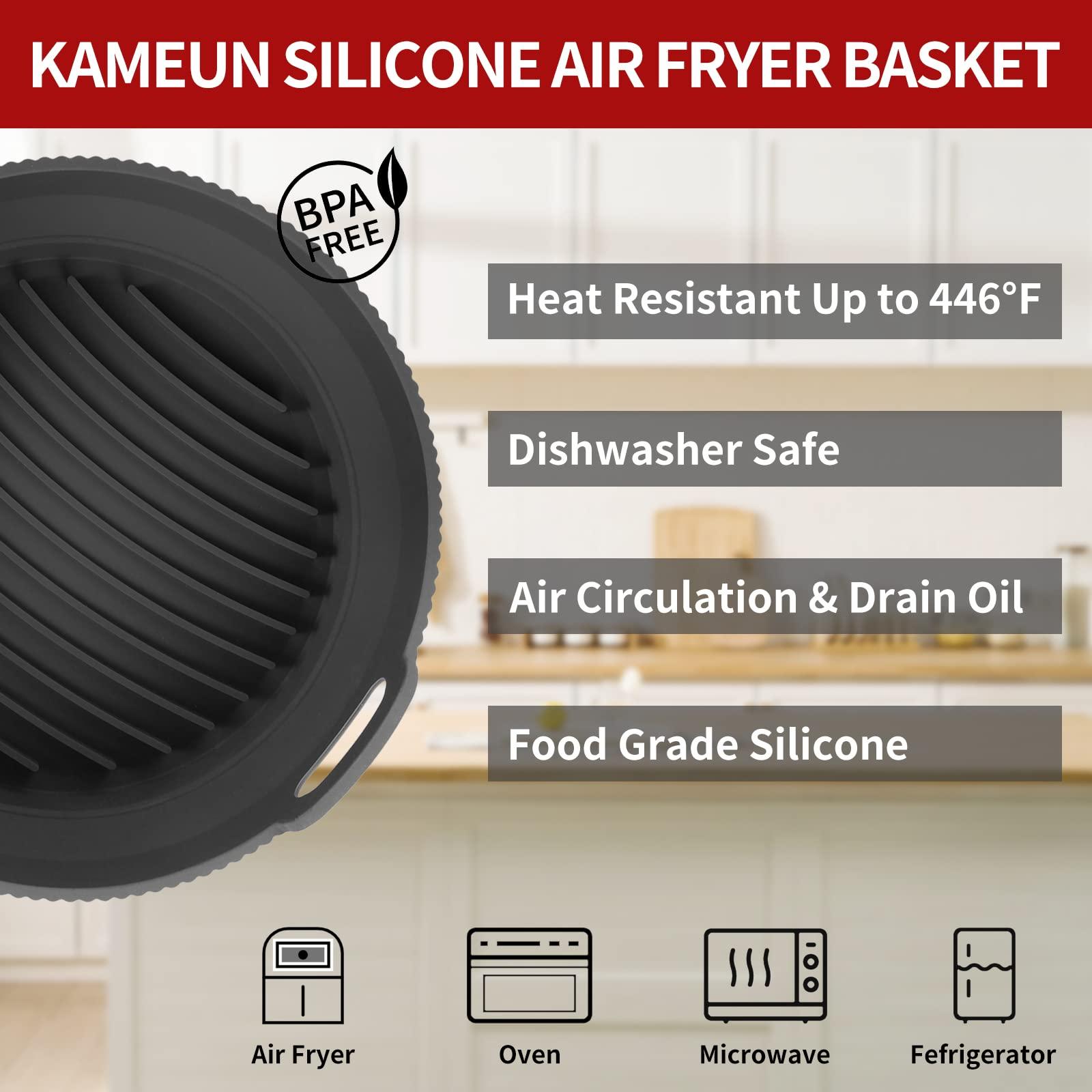 KAMEUN Air Fryer Silicone Liner, Round Airfryer Baskets Trays, Reusable Air Fryer Accessories for Oven Microwave Kitchen, Heat-Resistant & Easy to Clean, 2 Packs, 8.26In 9