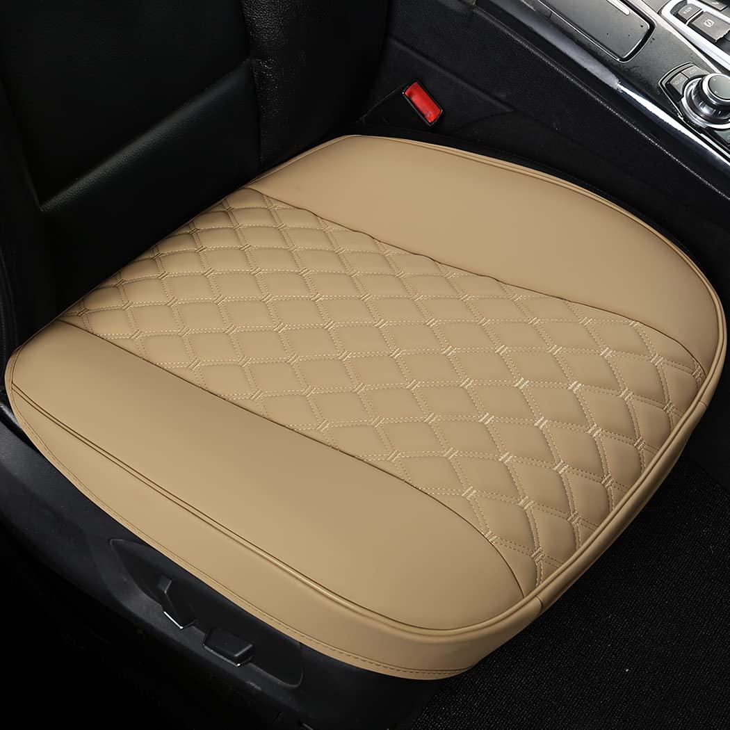 Black Panther Car Seat Cover PU Leather,Full Wrapping Edge,Protector for Front Seat Bottom (53×52 cm)(2Piece,Beige) 0