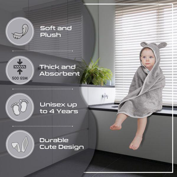STOFIA Baby Towel with Hood Organic Bamboo and Cotton Soft Absorbent and Thick Bath Hooded Towel Giftable for Newborn and Toddler Boy and Girl (Grey) 1