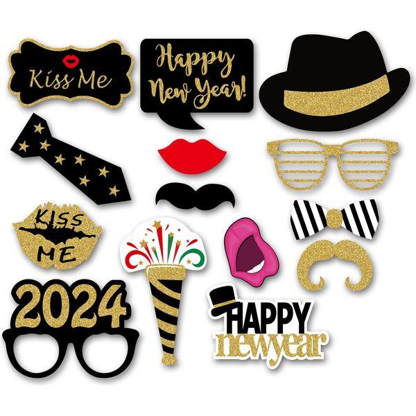 SWSATYW 2024 Happy New Year's Eve Party Decoration Photo Booth Props Supplies with Paper Frame(Pack of 15) 3