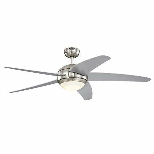 Westinghouse Lighting 72069 Bendan LED 132 cm Five-Blade Indoor Ceiling Fan, Satin Chrome with Hammered Accents, Dimmable LED Light Kit with Opal Frosted Glass, Remote Control Included 0