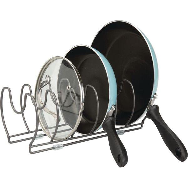 mDesign Metal Wire Pan Rack - Kitchen Rack for Pans, Lids and Kitchen Accessories - Freestanding Kitchen Rack for Pans, Pots, Lids and Crockery - Graphite 0