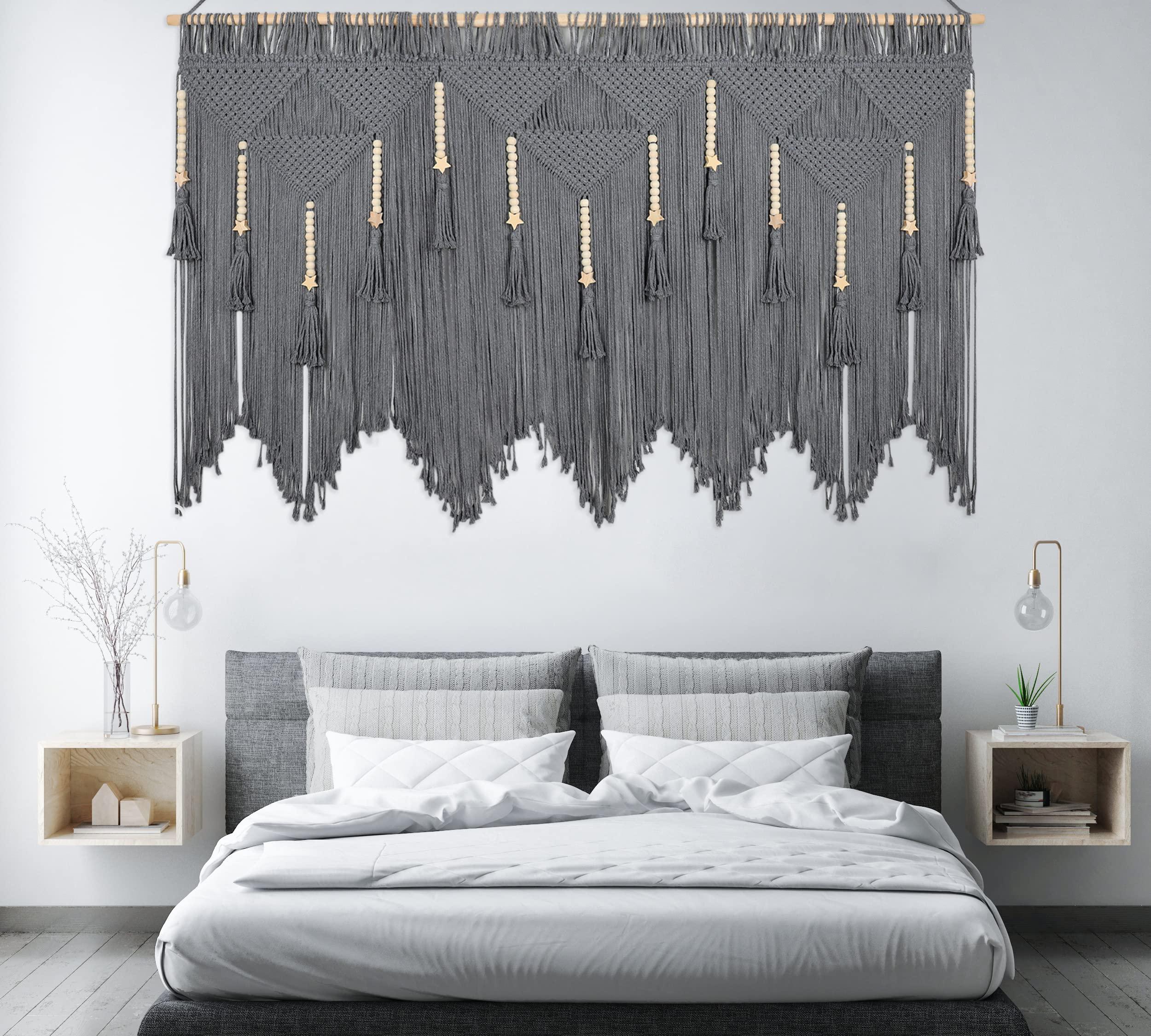 HOLAVIDA Woven Macrame Wall Hanging, Bohemian Geometric Decor Handmade Tassel Tapestry for Home Wall Decoration(Wood Dowels Not Included, 167cm×112cm) 1