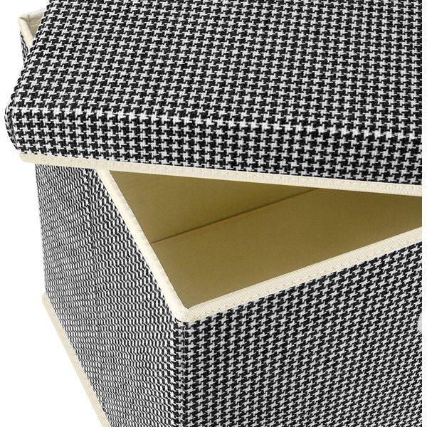 TYEERS Large Storage Box with Lid, Patterns, Collapsible, Washable, Fabric Storage Box for Clothes, Wardrobe Storage, 44x30x29 cm, Set of 3, Black 4