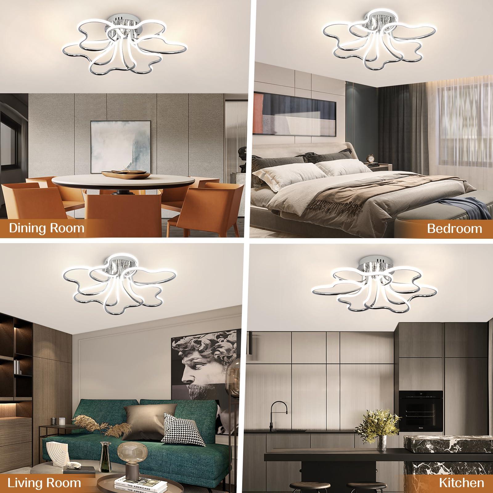 EIDISUNY Dimmable LED Ceiling Light Modern LED Ceiling Lamp with Remote Control, Natural Light 4000K, Chrome Ceiling lighting Fixture for Hallway Bedroom Kitchen Living Room Bedroom - 64cm (Silver) 3