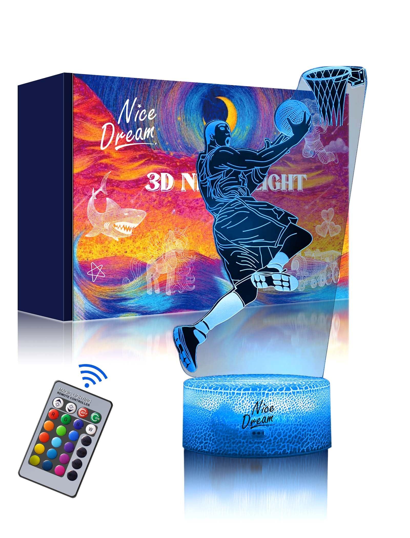 Nice Dream Basketball Player Night Light for Kids, 3D Illusion Night Lamp, 16 Colors Changing with Remote Control, Room Decor, Gifts for Children Boys Girls