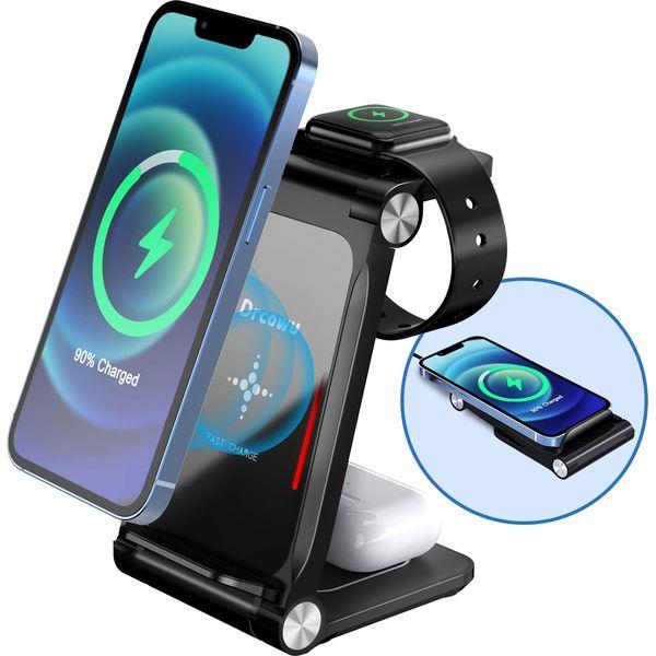 Wireless Charger, DRCOWU 3 in 1 Foldable Wireless Charging Station for iPhone 13 12 11 8/Pro/SE/mini/XR, Samsung S21 S9 S10, Portable Qi Wireless Charger for Apple Watch 7/6/5/4/3/2, AirPods Pro 0