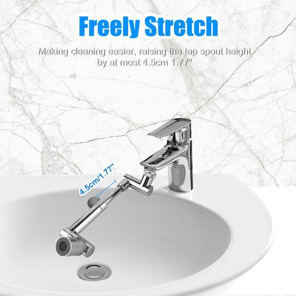 Swivel Tap Extender Universal Sink Faucet Aerator 2 Spray Mode Extendable Filter, Big Angle Rotatable, Multifunctional Robotic Arm Mixer for Kitchen Bathroom Chrome (with 3 tap adaptors) 2