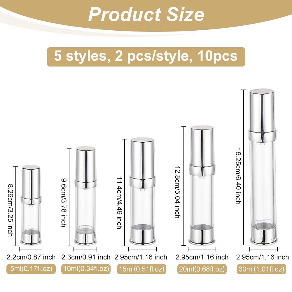 OLYCRAFT 10 Pcs Platinum Travel Bottles Pump Bottles Airless Cosmetic Cream Pump Bottle Airless Pump Jars Makeup Pump Dispenser Travel Size Bottle for Toiletries Moisturizer - 5ml 10ml 15ml 20ml 30ml 1