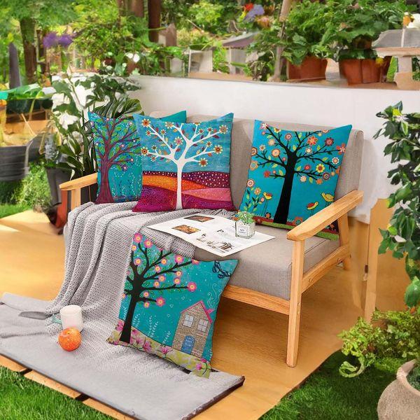 Hangood Cushion Cover Outdoor Garden Waterproof Red Flowers Set of 4pcs Throw Pillow Case Home Decorative Living Room Chair Sofa 18x18 inch Pillowcase 45x45cm 3