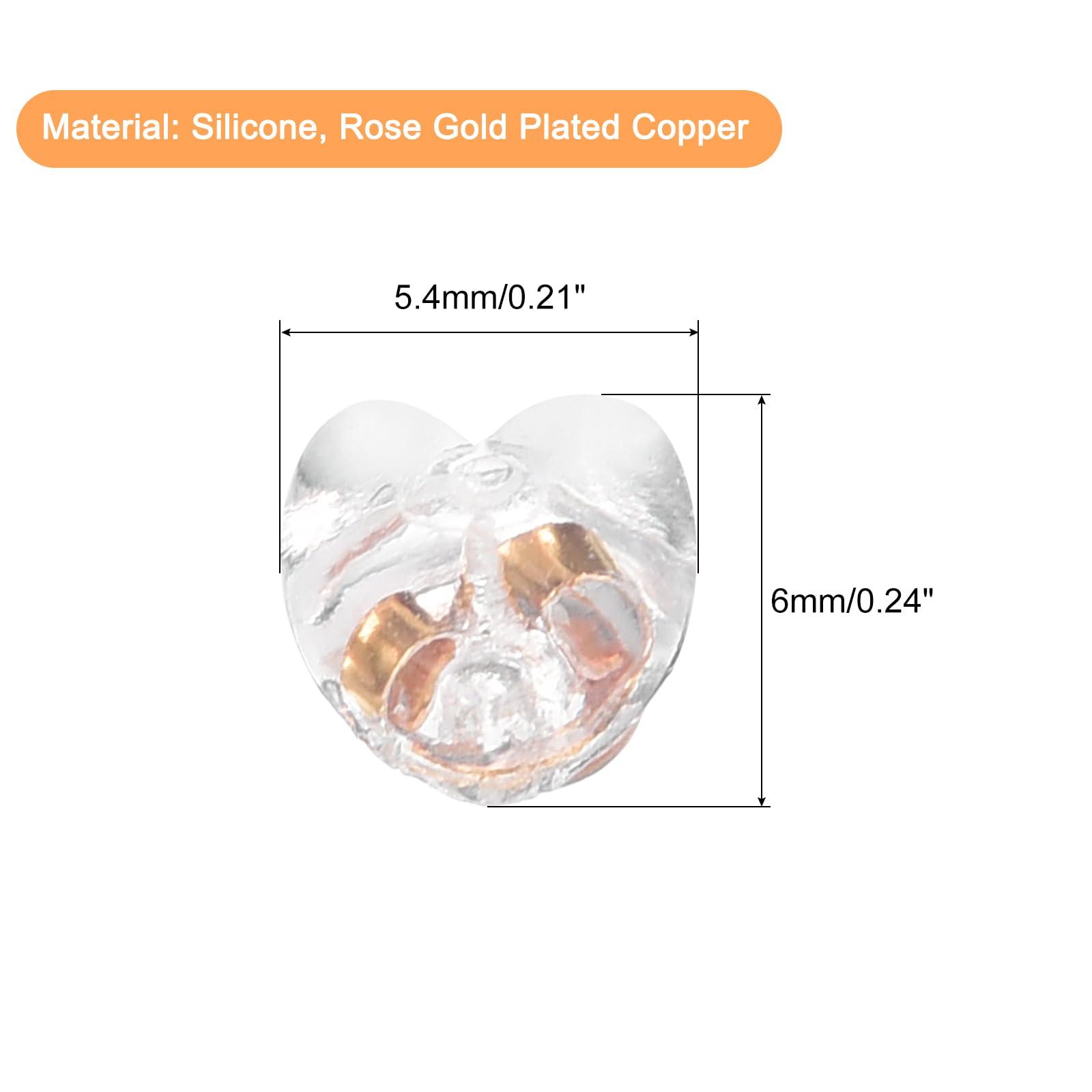 sourcing map 8Pcs Silicone Earring Backs, Soft Clear Earring Stoppers Replacement Heart Shape Earring Backs for Studs Fish Hook Earrings, 3.8mm Rose Gold 1