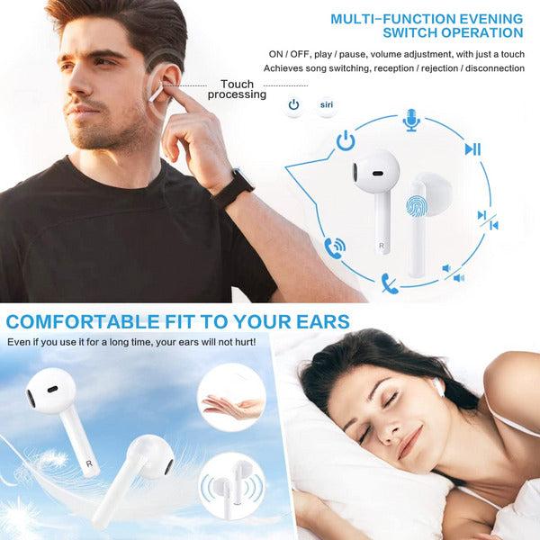 AMRTI Wireless Earbuds, Bluetooth 5.1 Headphones Stereo Earphone Cordless Sport Headsets with Charging Case, IPX6 Waterproof HiFi Stereo in Ear Headsets Built in Mic for Sport Home Office White 3