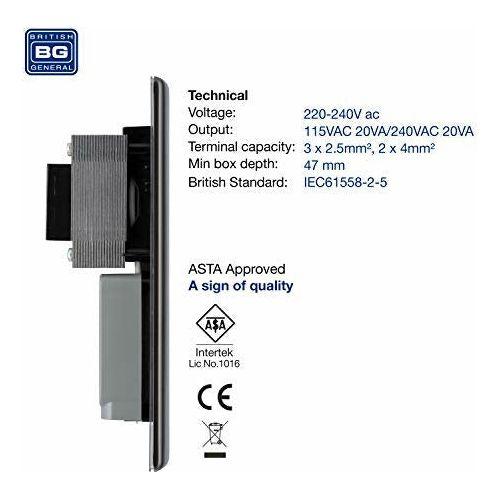 BG Electrical NBN20B-01 115- and 230-Volts Dual Voltage Shaver Socket, Black Nickel 3