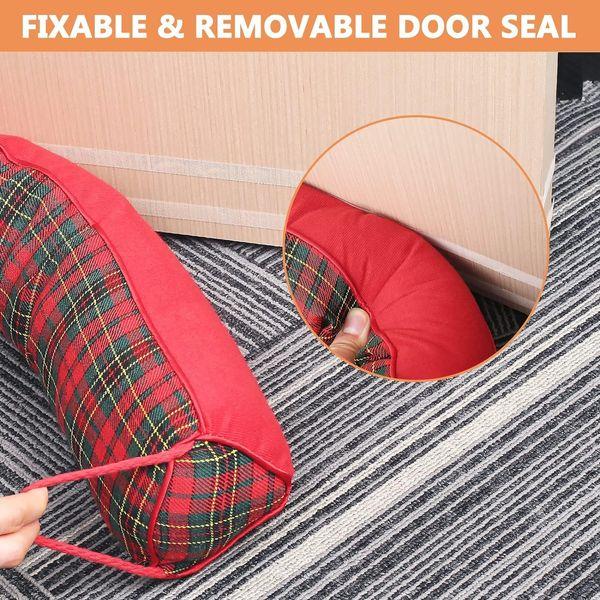 Triangle Under Door Draft Stopper Noise Blocker 81 CM for Door Bottom Air Seal Insulation and Soundproof, Heavy Duty Weather Guard Snake Stripping, Tartan Check Red Green 2