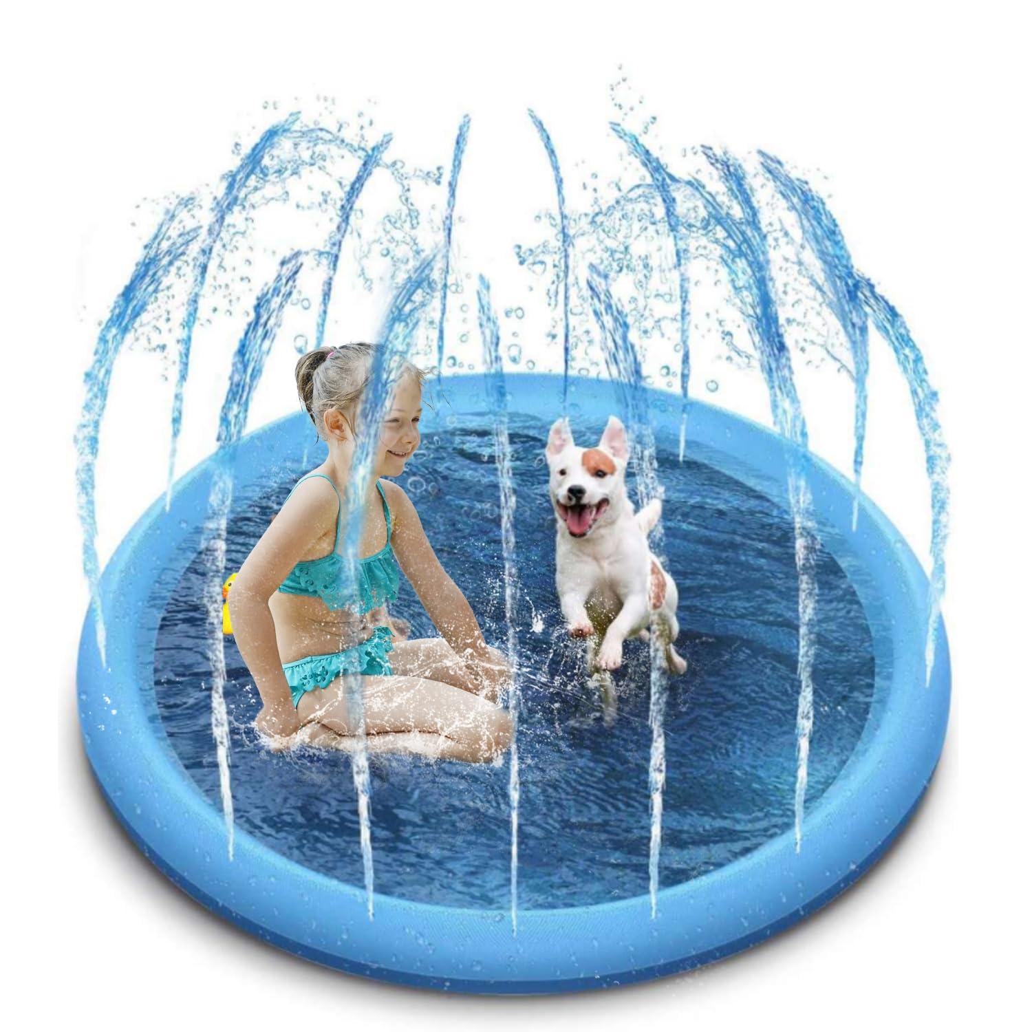 Dog Pool for Dogs Paddling Pool for Pets 59" Foldable Sprinkle and Splash Water Play Mat Dogs Paddling Pool Summer Toys Spray Pad,Garden Outdoor Portable Sprinkler Play Mat Outside