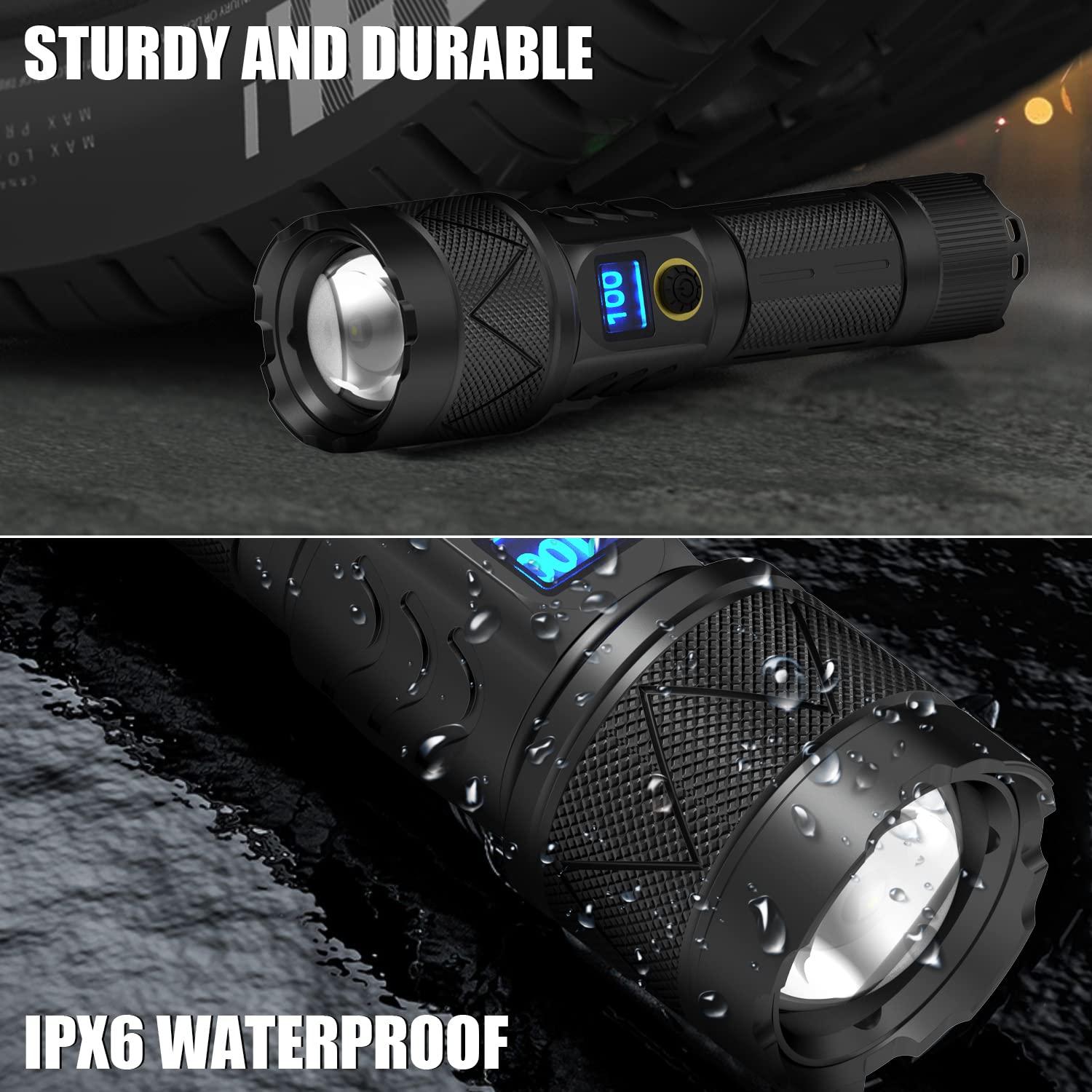 YANJI Torches LED Super Bright,Rechargeable LED Torch 30000 Lumens XHM77.2,Tactical Torch Battery Powered, Powerful Flashlight Torch Zoomable for Dog Walking Hiking Emergency Gift 4