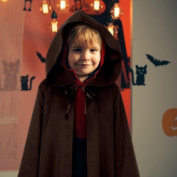 Hicarer Hooded Robe Cloak for Men Kid Halloween Wizard Costume Knight Cosplay Elven Cape Medieval Renaissance Costume (Brown,Kid, Small) 4